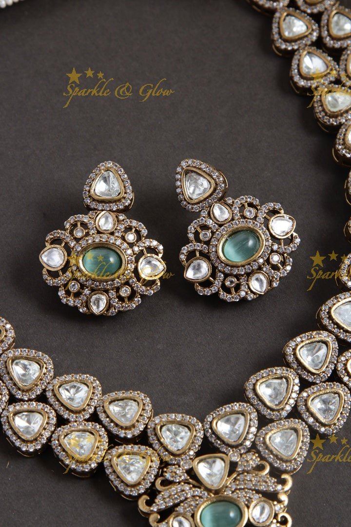 Stunning victorian AD layered necklace with Green stone - Sparkle and Glow - Green - Back Thread