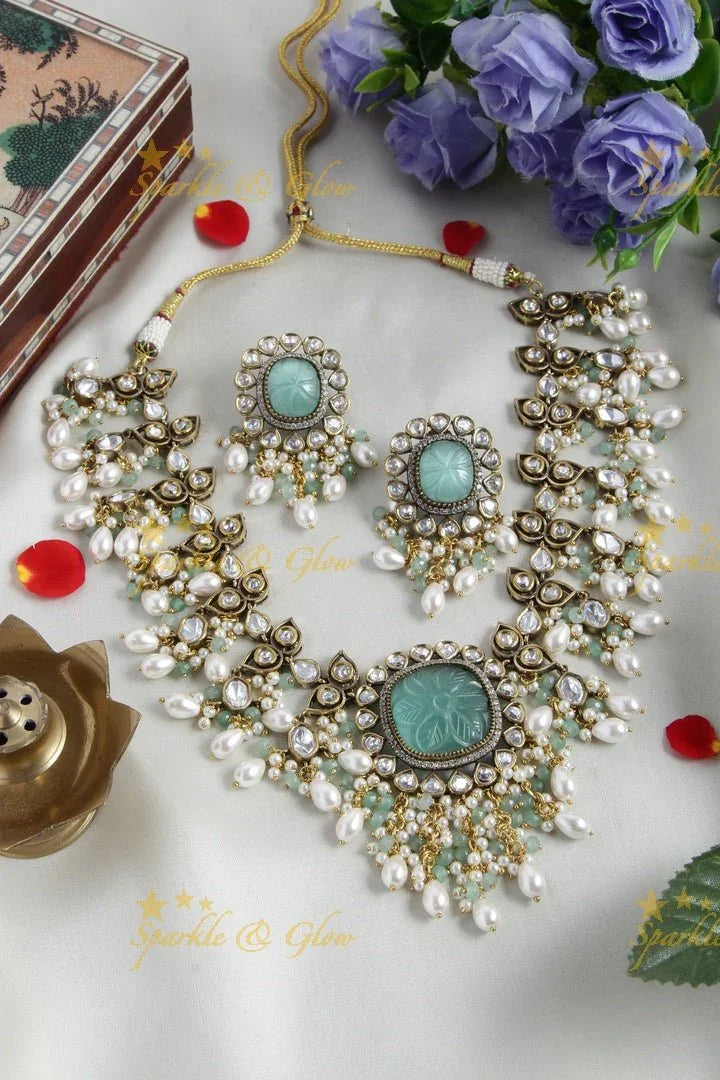 Stunning Natural Ston victorian AD guttapuslau necklace - Purple - Sparkle and Glow
