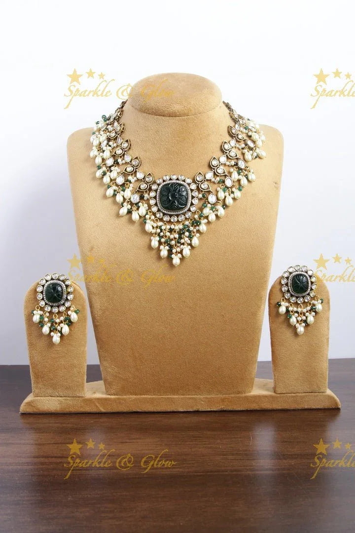 Stunning Natural Ston victorian AD guttapuslau necklace - Purple - Sparkle and Glow