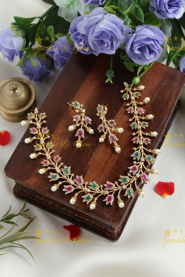 Premium matte floral ad necklace - Multi - Sparkle and Glow - Multi - Back Thread