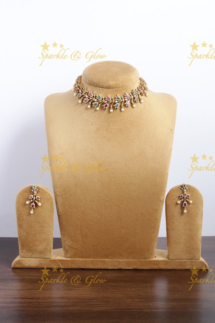 Premium matte floral ad necklace - Multi - Sparkle and Glow - Multi - Back Thread