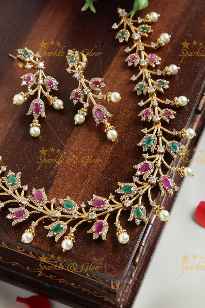 Premium matte floral ad necklace - Multi - Sparkle and Glow - Multi - Back Thread