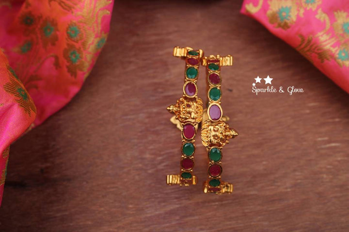 Matte finish peacock design cz stone bangles a pair