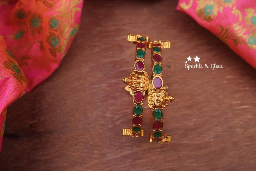 Matte finish peacock design cz stone bangles a pair - Sparkle and Glow