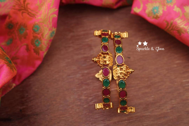 Matte finish peacock design cz stone bangles a pair