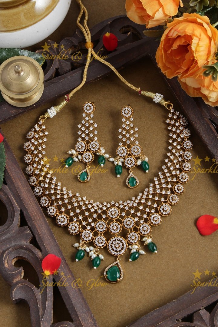 Budgetted Premium matte floral ad necklace - Green - Sparkle and Glow - Green - Back Thread