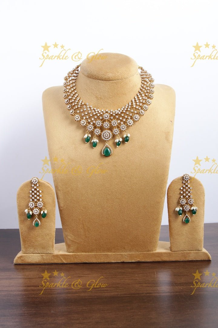 Budgetted Premium matte floral ad necklace - Green - Sparkle and Glow - Green - Back Thread