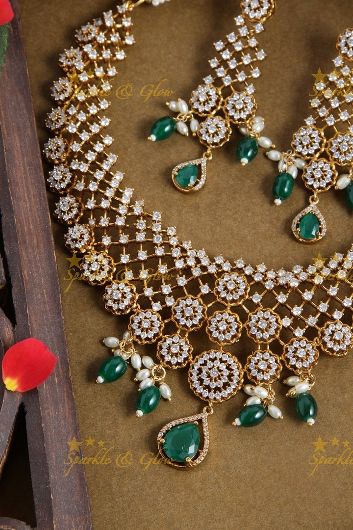 Budgetted Premium matte floral ad necklace - Green - Sparkle and Glow - Green - Back Thread
