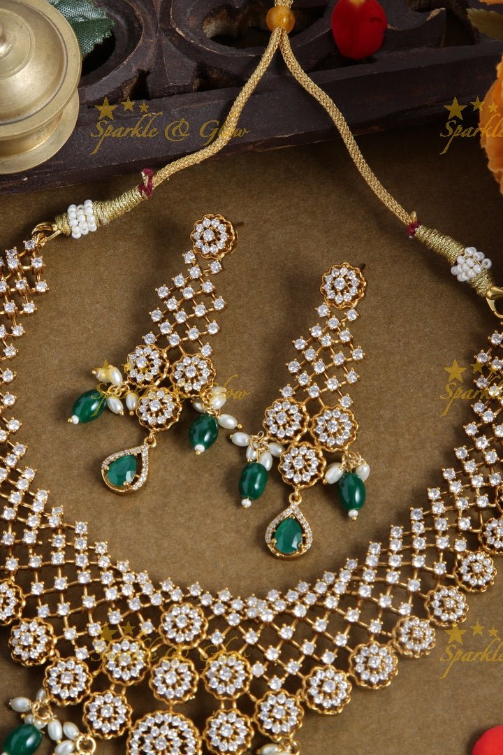 Budgetted Premium matte floral ad necklace - Green - Sparkle and Glow - Green - Back Thread