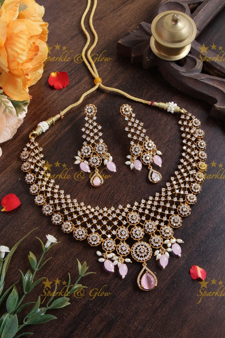 Budgetted Premium matte floral ad necklace - Green - Sparkle and Glow - Pink - Back Chain