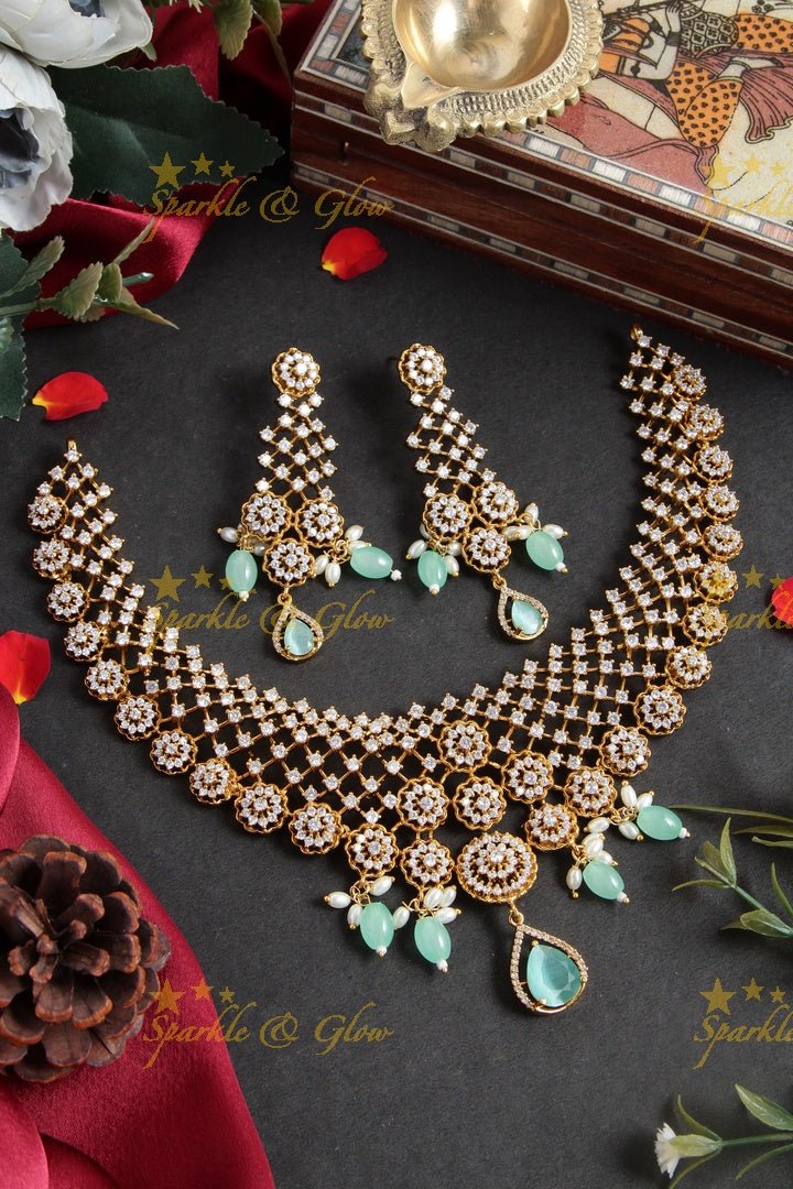 Budgetted Premium matte floral ad necklace - Green - Sparkle and Glow - Mint green - Back Thread