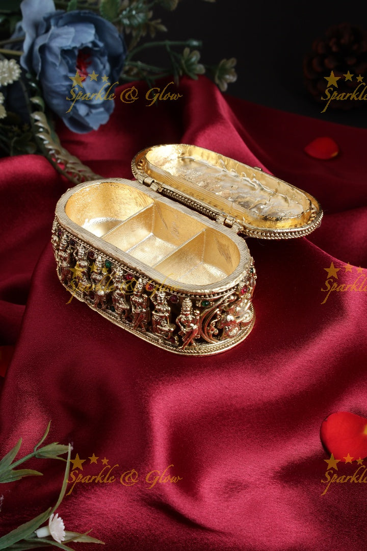 Elegant gold alike Dashavathar kumkum box