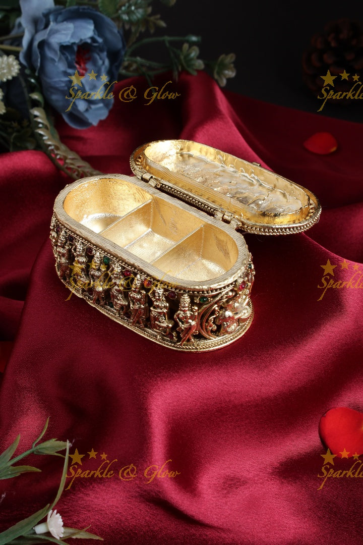 Elegant gold alike Dashavathar kumkum box