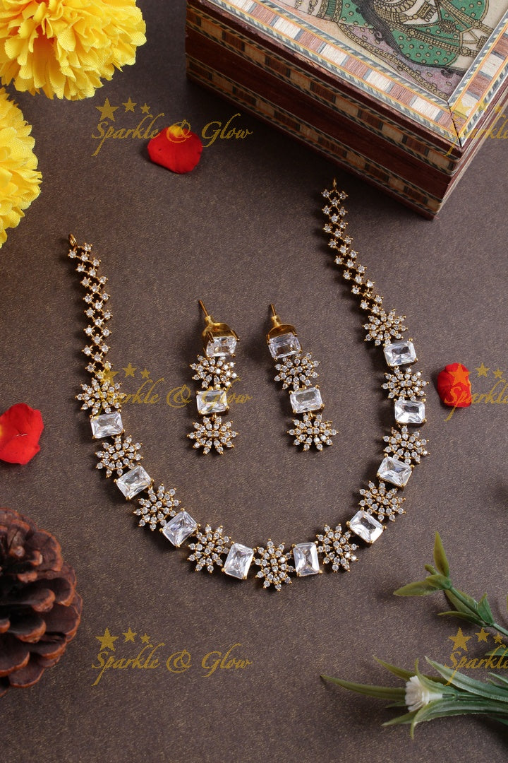 Budgetted Premium matte floral ad necklace - White
