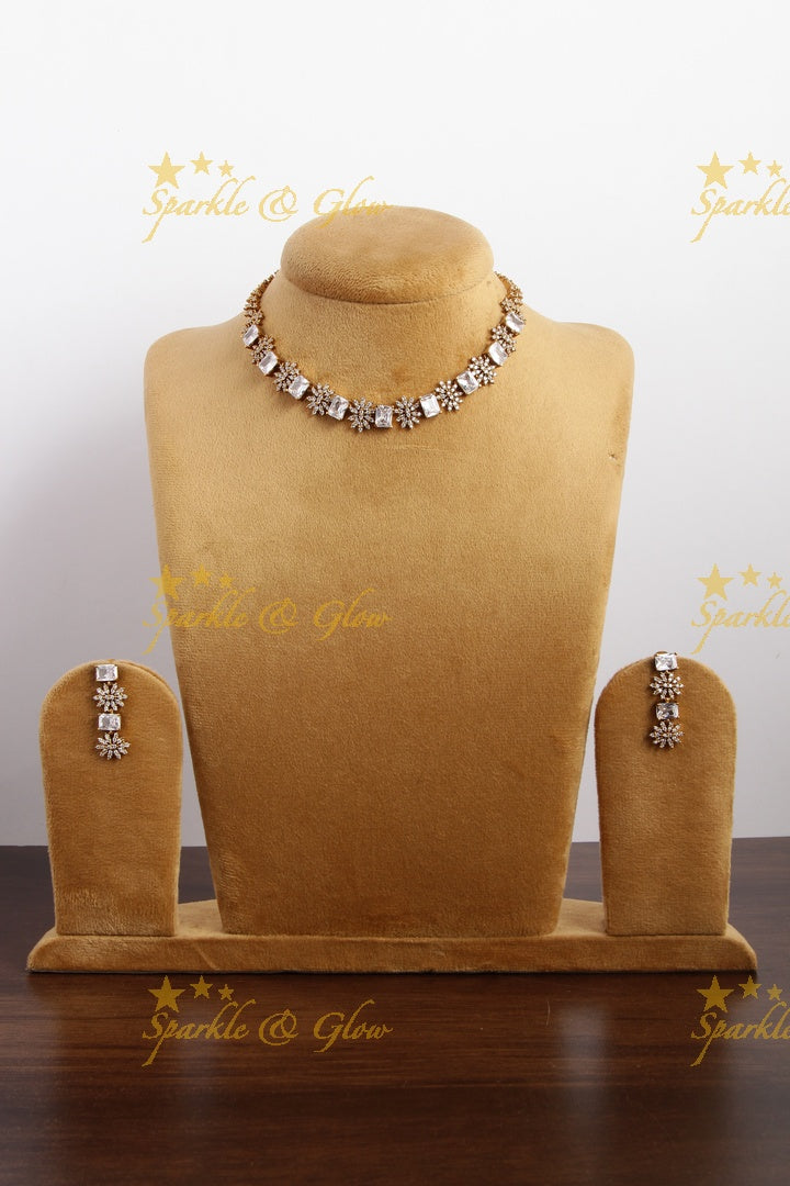 Budgetted Premium matte floral ad necklace - White