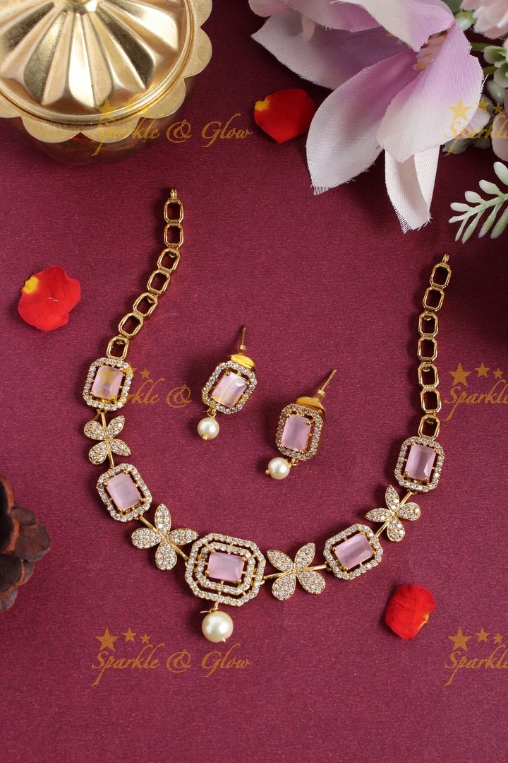 Budgetted Premium matte floral ad necklace - Pastel Pink - Sparkle and Glow - Pastel PInk - Back Thread