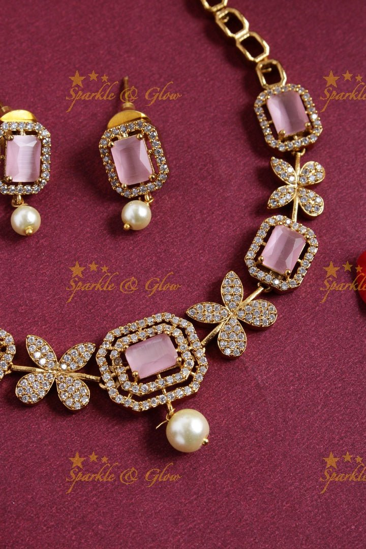 Budgetted Premium matte floral ad necklace - Pastel Pink - Sparkle and Glow - Pastel PInk - Back Thread