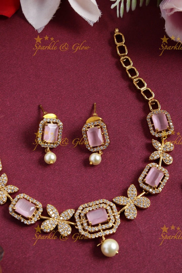 Budgetted Premium matte floral ad necklace - Pastel Pink - Sparkle and Glow - Pastel PInk - Back Thread