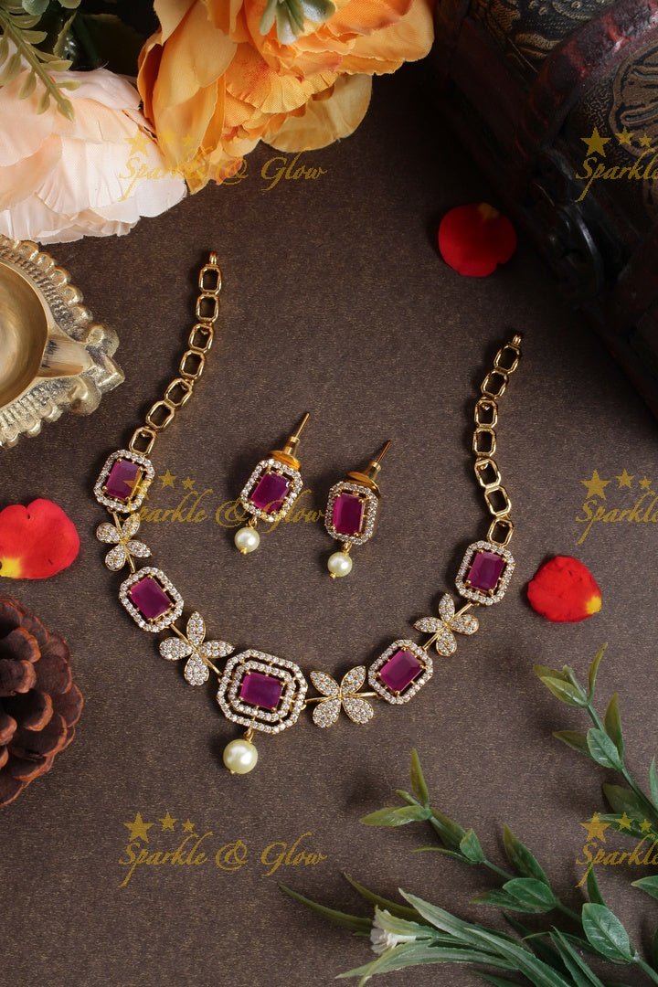 Budgetted Premium matte floral ad necklace - Pastel Pink - Sparkle and Glow - Pink - Back Chain