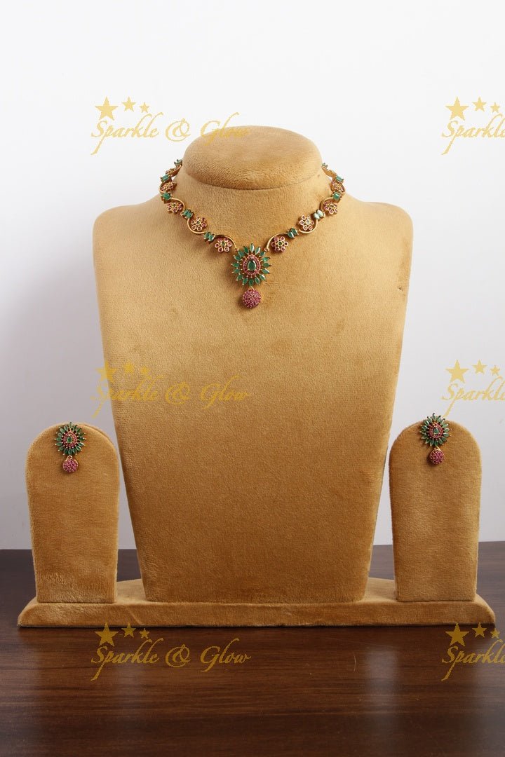 Budgetted Premium matte floral ad necklace - White - Sparkle and Glow - Green - Back Thread