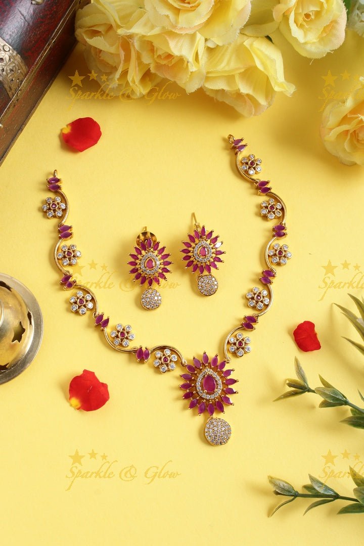 Budgetted Premium matte floral ad necklace - White - Sparkle and Glow - white Pink - Back Thread