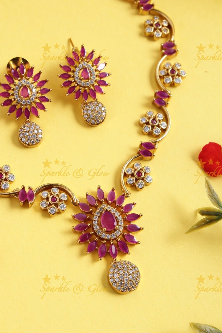 Budgetted Premium matte floral ad necklace - White - Sparkle and Glow - white Pink - Back Thread