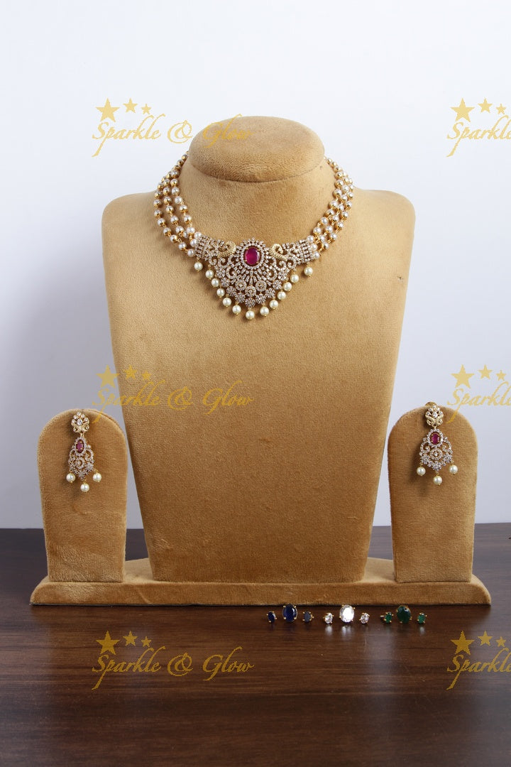 Premium matte Peacock ad pearl changeable stone choker