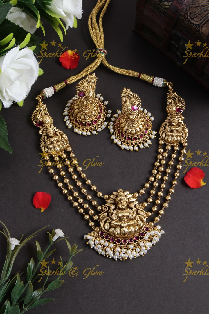 Gold alike Statement Lakshmi layer gold beads necklace