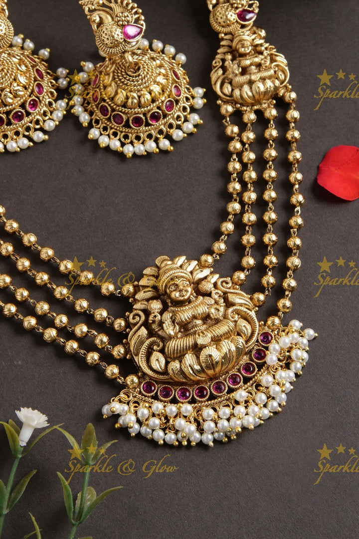 Gold alike Statement Lakshmi layer gold beads necklace