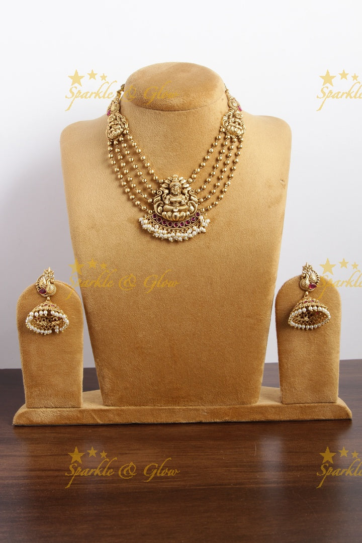Gold alike Statement Lakshmi layer gold beads necklace