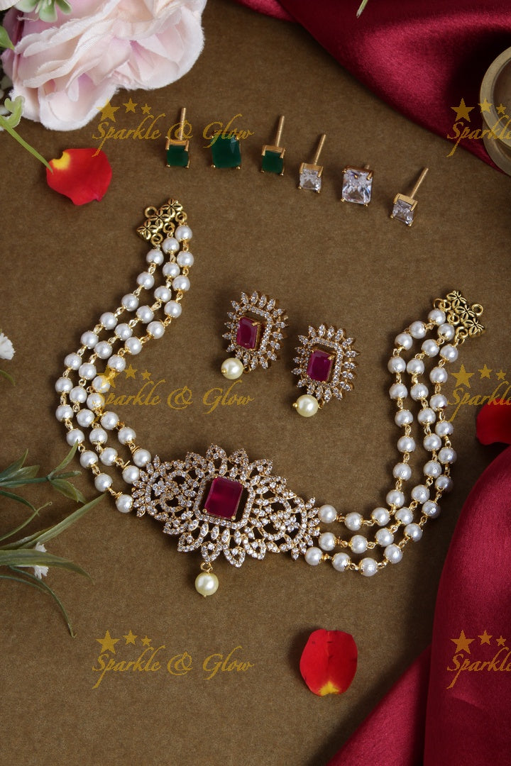 Premium matte floral ad pearl changeable stone choker