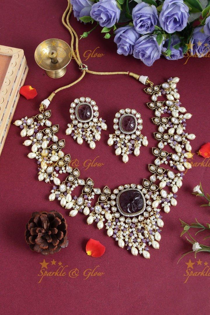 Stunning Natural Ston victorian AD guttapuslau necklace - Purple - Sparkle and Glow