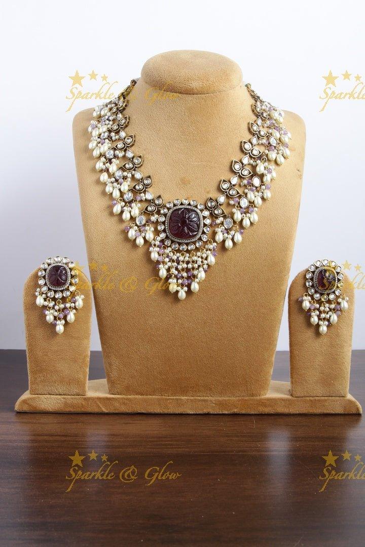 Stunning Natural Ston victorian AD guttapuslau necklace - Purple - Sparkle and Glow