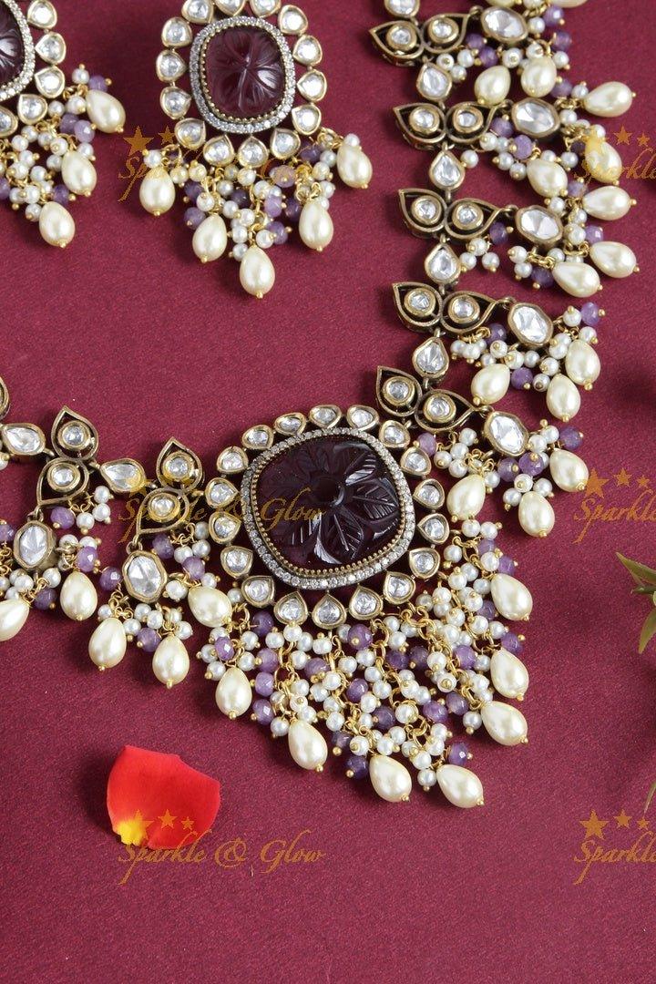 Stunning Natural Ston victorian AD guttapuslau necklace - Purple - Sparkle and Glow