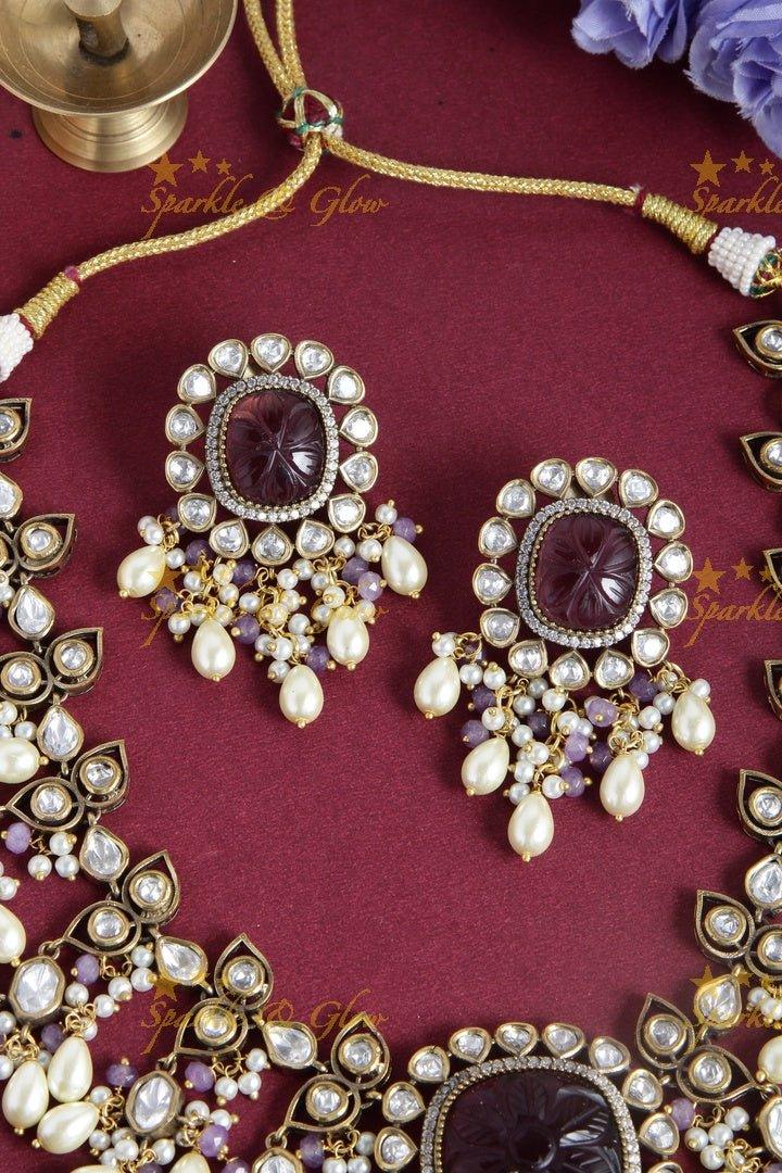 Stunning Natural Ston victorian AD guttapuslau necklace - Purple - Sparkle and Glow