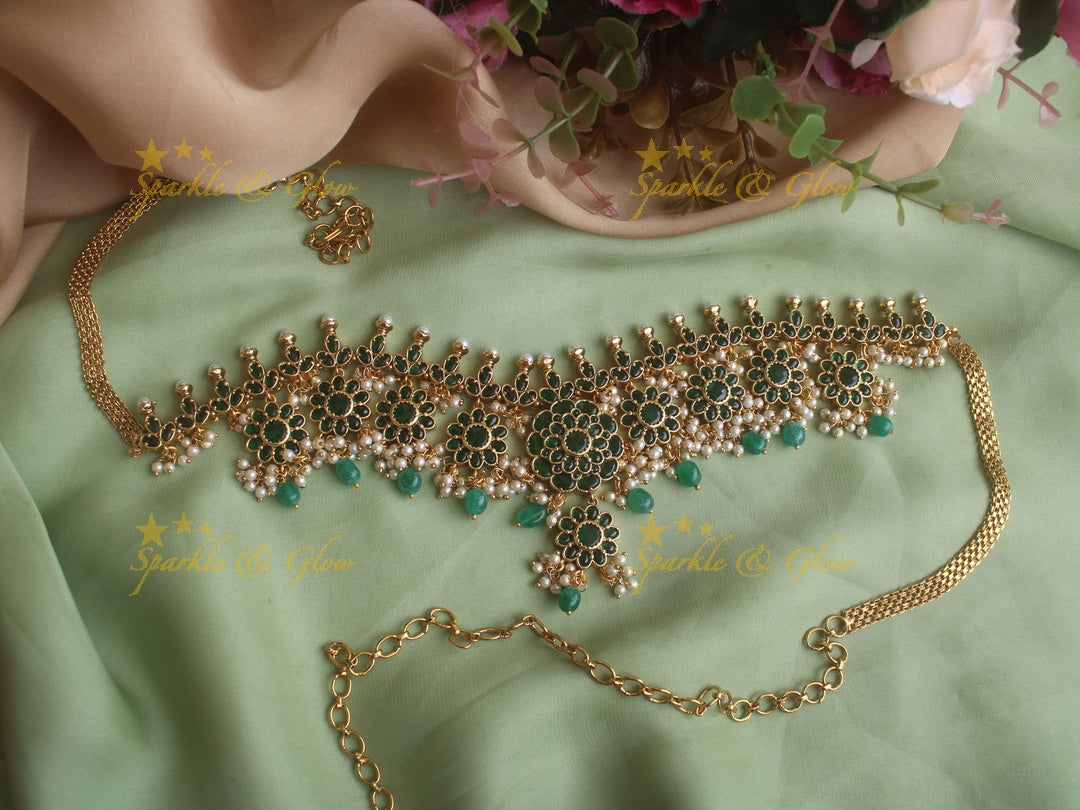 Stunning green beads floral green stone guttapusalu kids hipchain