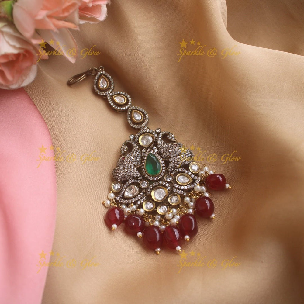 Elephant victorian maang tikka - Marron - Sparkle and Glow - Marron - 