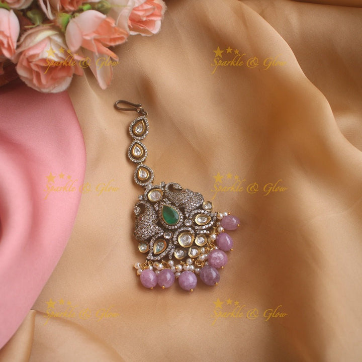 Elephant victorian maang tikka - Marron - Sparkle and Glow - Purple - 