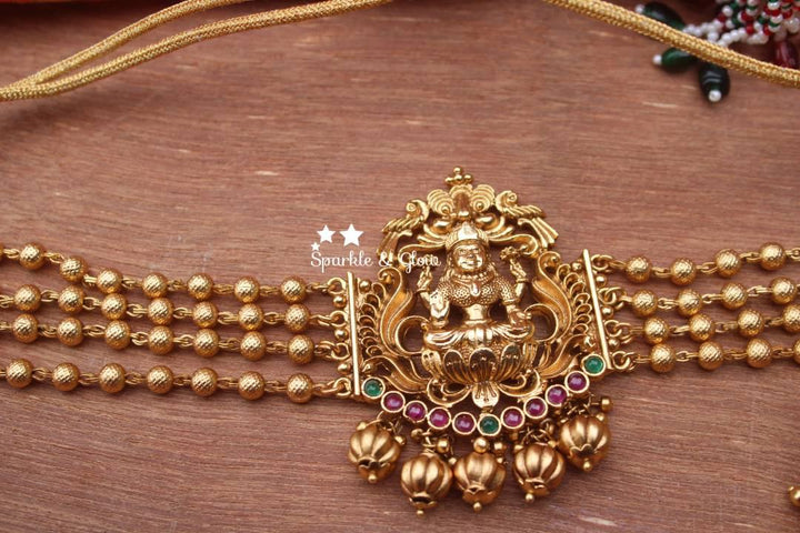 Gold beads layered lakshmi antique choker - Multi - Sparkle and Glow