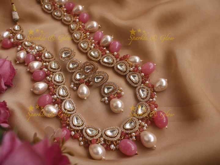 Gorgeous Victorian AD haram with pearls and pink beads - Sparkle and Glow - Pink - Back Thread