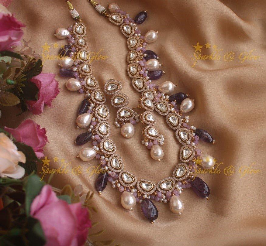 Gorgeous Victorian AD haram with pearls and pink beads - Sparkle and Glow