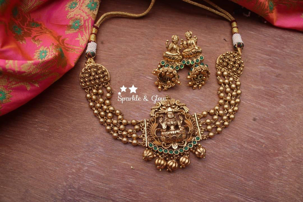 Gold beads layered lakshmi antique choker - Multi - Sparkle and Glow