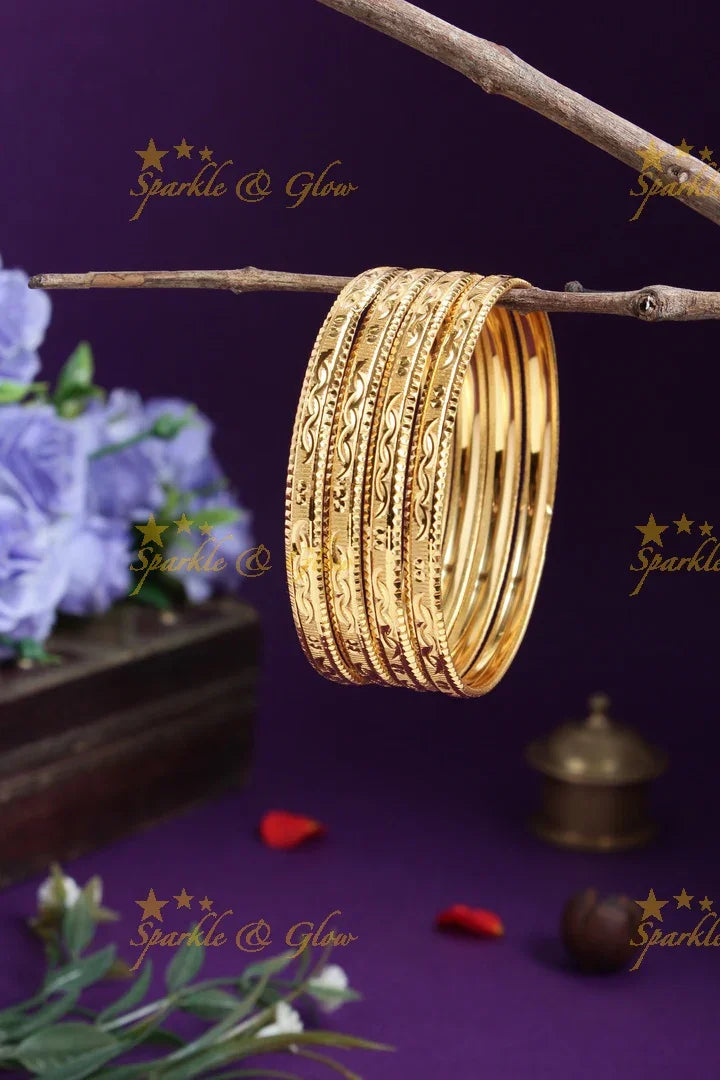 Gold alike Daily wear Thick Bangles - Set of four - 2.6 - Sparkle and Glow