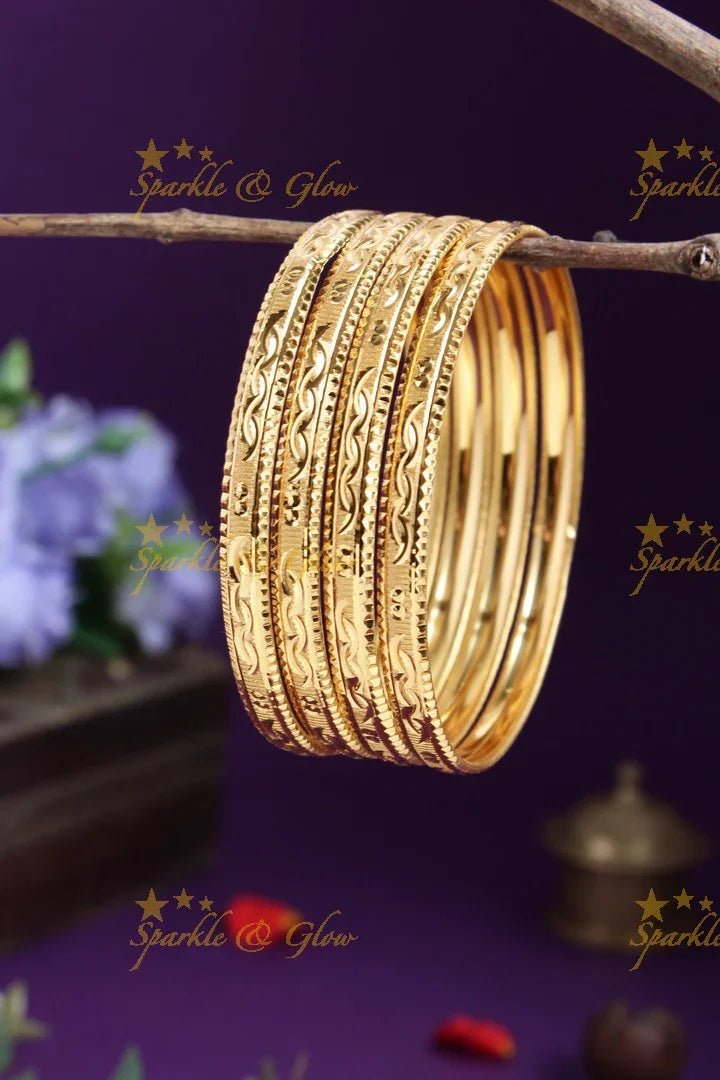 Gold alike Daily wear Thick Bangles - Set of four - 2.6 - Sparkle and Glow