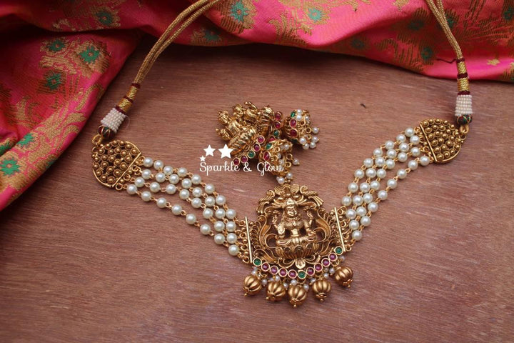 Gold beads layered lakshmi antique choker - Multi - Sparkle and Glow