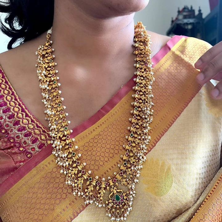 Matte silver polished gutta pusalu haram - Pink