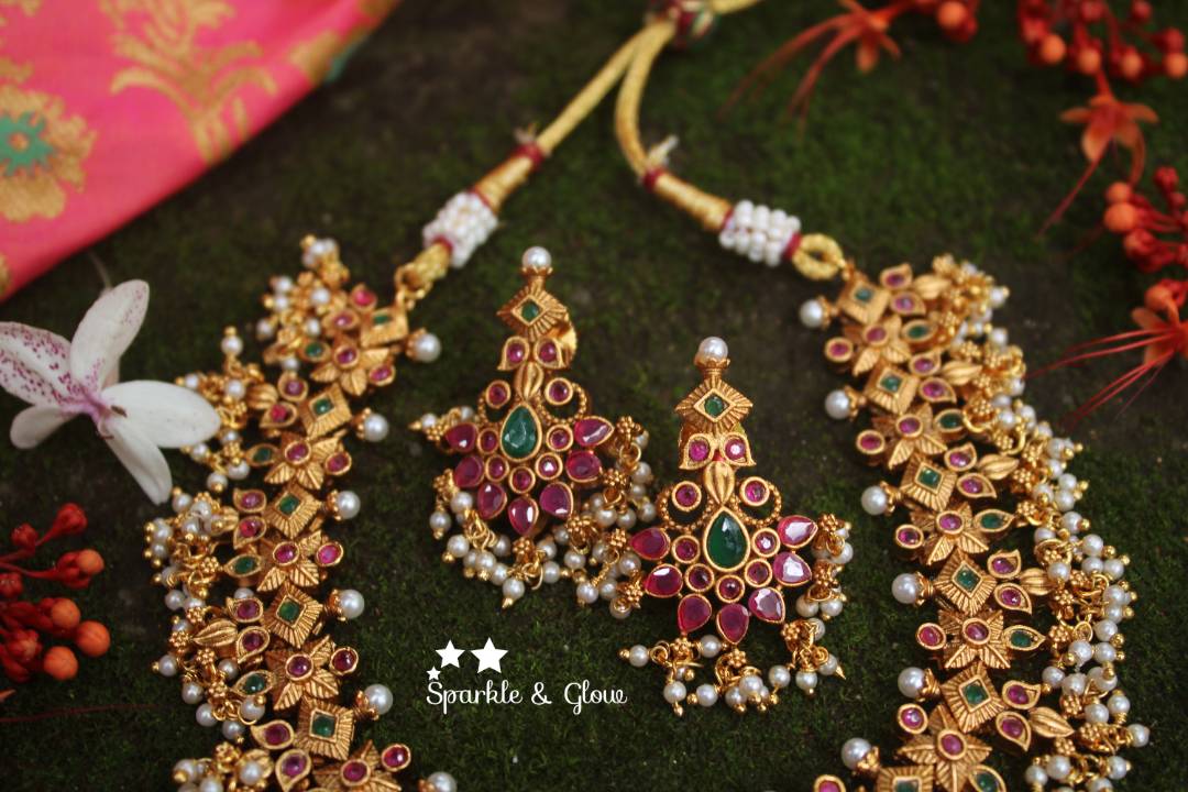 Matte gold polished gutta pusalu necklace