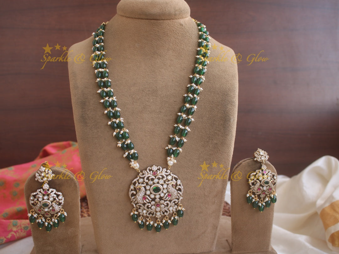 Gorgeous Peacock Victorian AD haram with ruby emarald and green beads