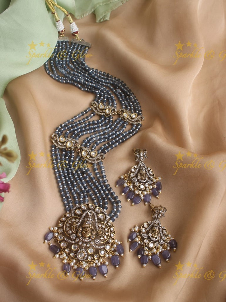 Exquisite Venkatesh pendent Victorian AD haram with pink beads
