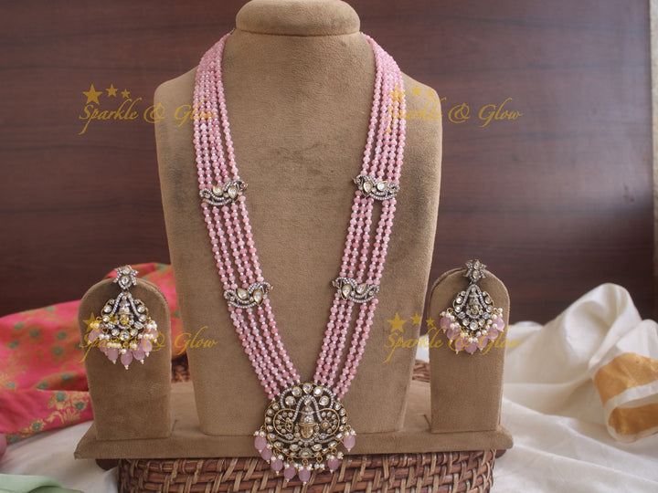 Exquisite Venkatesh pendent Victorian AD haram with pink beads